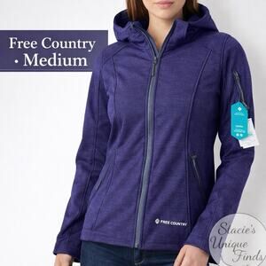 Free Country Softshell Jacket Women Medium Purple Hooded Full Zip NWT